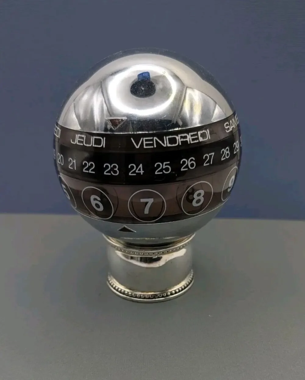 Space Age Ball Perpetual Calendar Mirror PORPHYRE Plastic France 1970s Chrome
